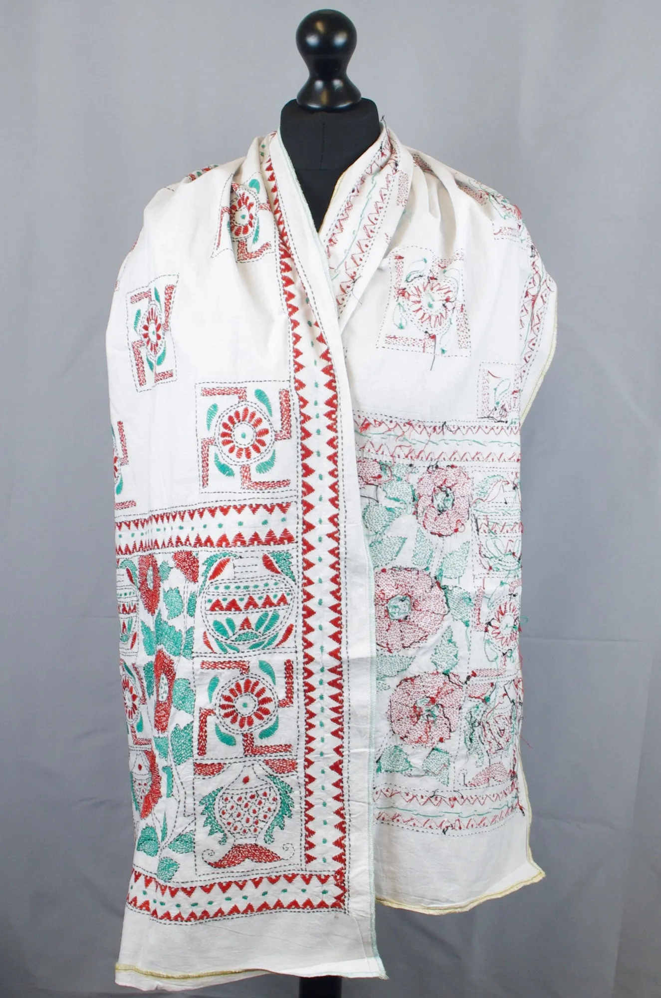 Embroidred Cotton Scarf - Red Swastik Design