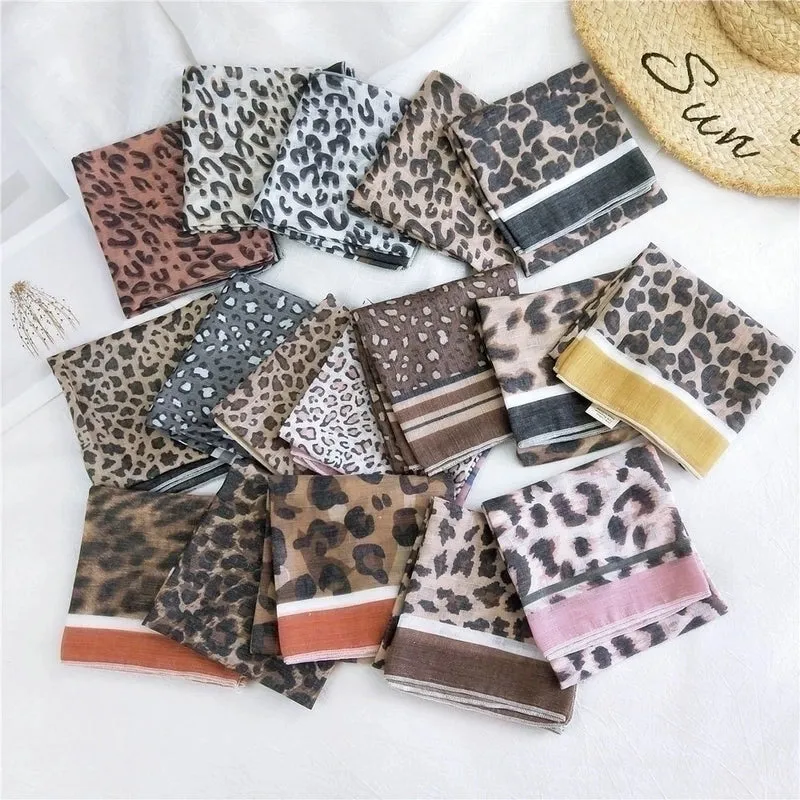 Fashion Leopard Print Cotton Linen Small Square Silk Scarf Wholesale