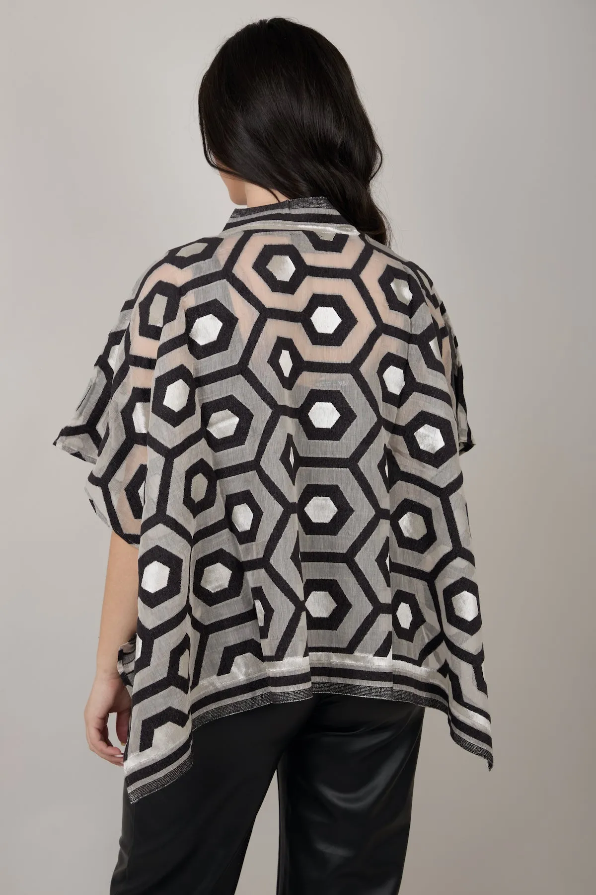 Geometric Cotton Short Open Poncho