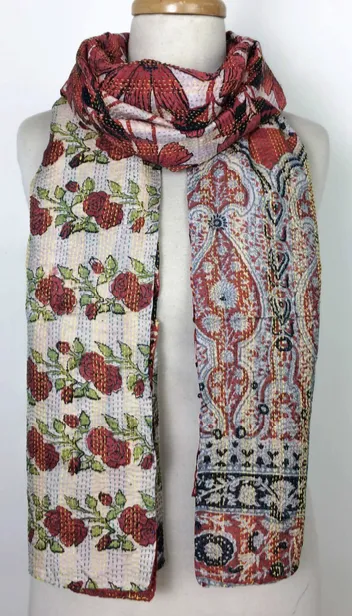 Kantha Silk Muffler - Rose Garden