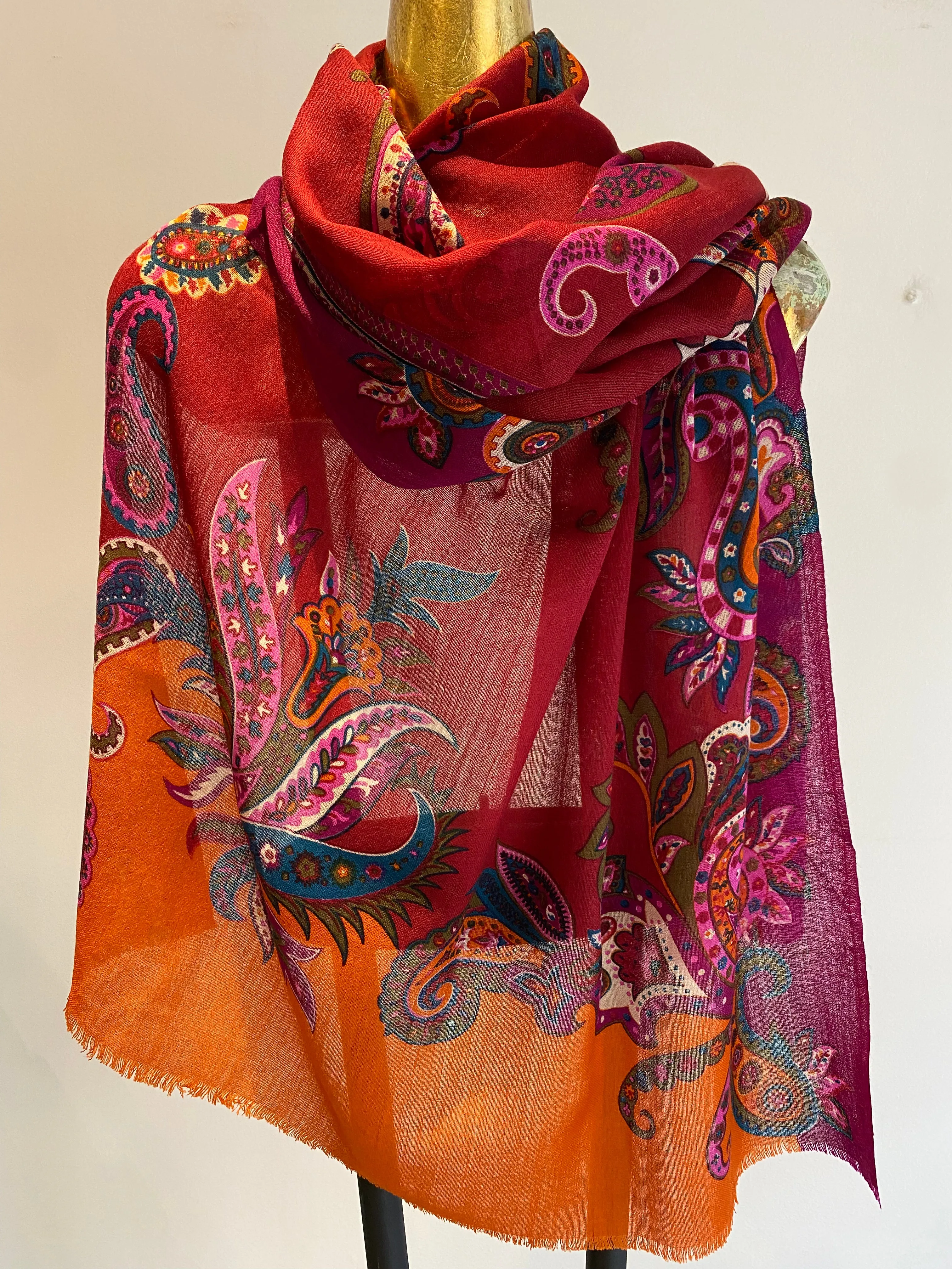 Printed Wool Scarf -  Winter Sale 50% Off - At checkout use code Winter50%